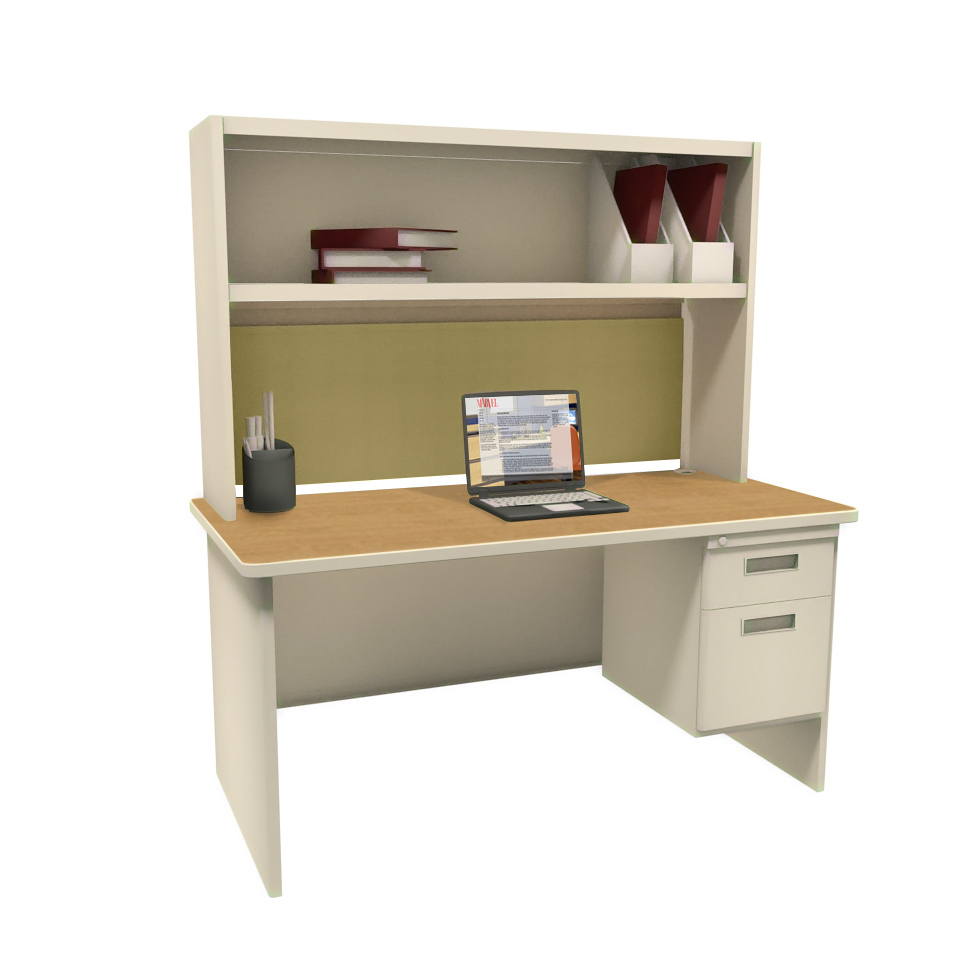 Prnt2utokf7106 72 In. Single File Desk With Storage Shelf, Putty & Oak & Palmetto