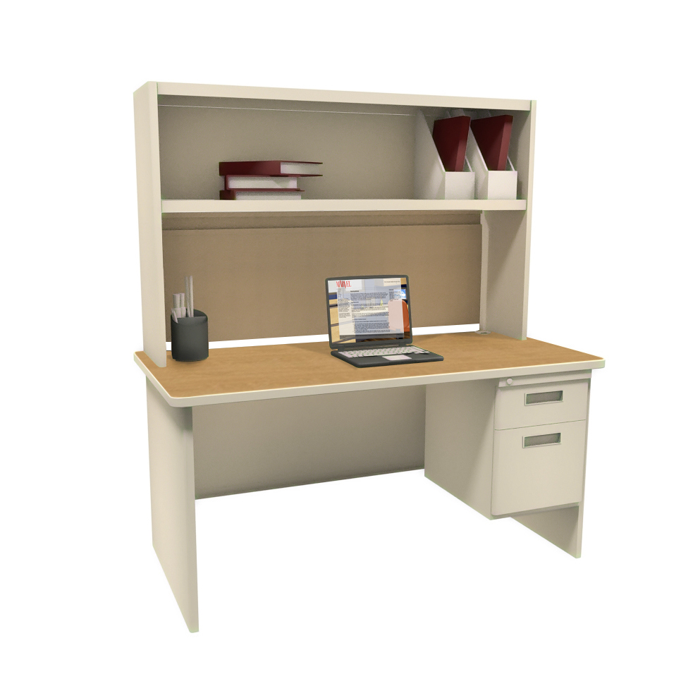 Prnt2utokf1201 72 In. Single File Desk With Storage Shelf, Putty & Oak & Windblown