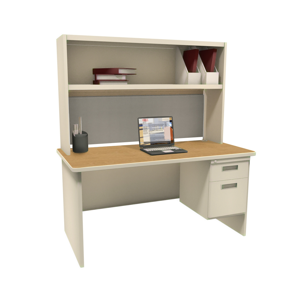 Prnt2utokf1203 72 In. Single File Desk With Storage Shelf, Putty & Oak & Haze