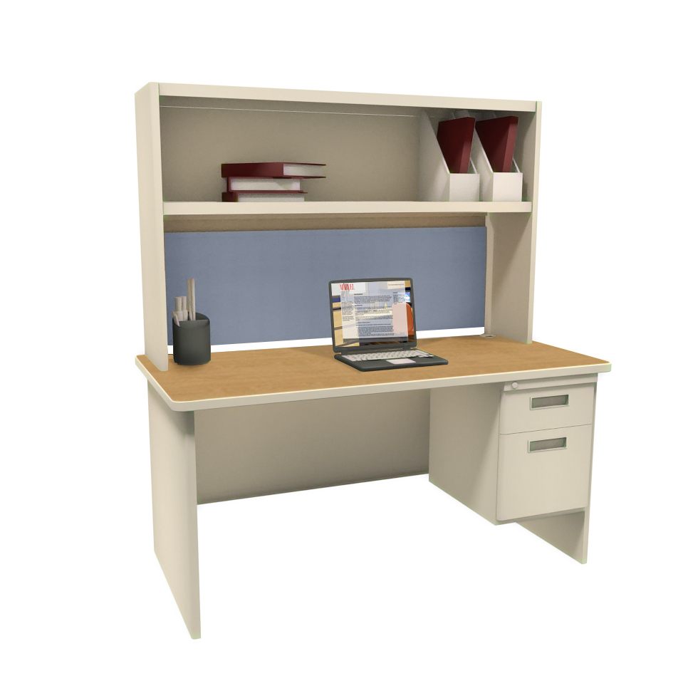 72 In. Single File Desk With Storage Shelf, Putty & Oak & Basin