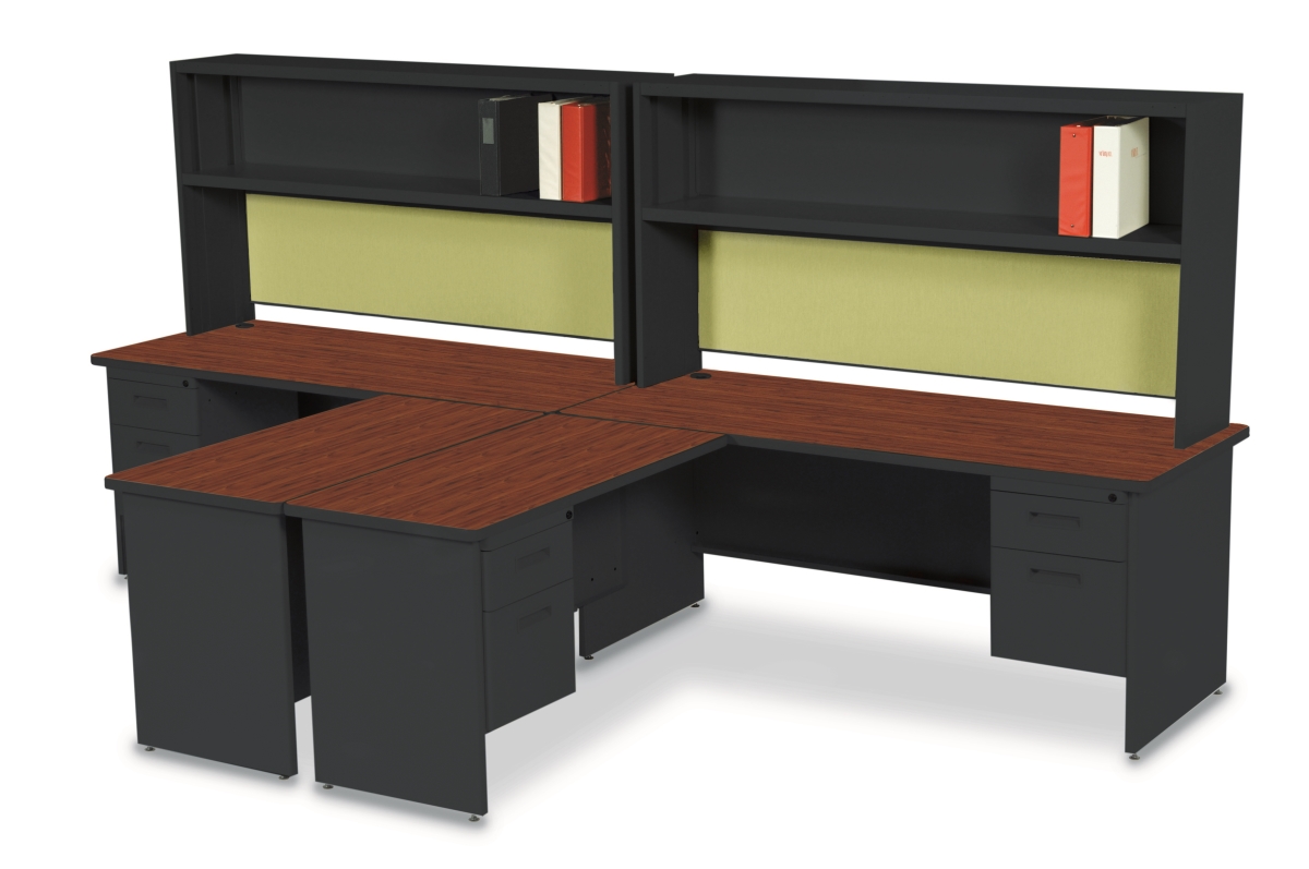 Prnt12bkmaf7106 72 In. Double File Desk With Flipper Door Cabinet, Black & Mahogany - Palmetto