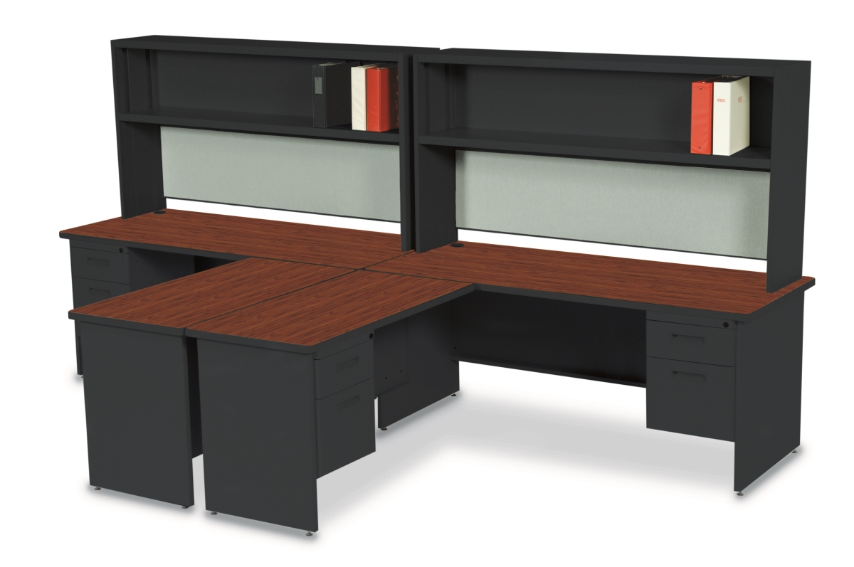 Prnt12bkmaf1201 72 In. Double File Desk With Flipper Door Cabinet, Black & Mahogany - Windblown