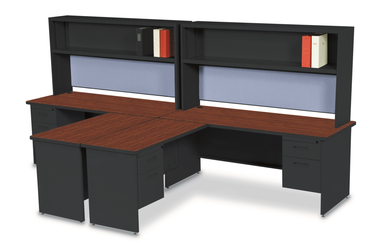 Prnt12bkokf1201 72 In. Double File Desk With Flipper Door Cabinet, Black & Oak - Windblown