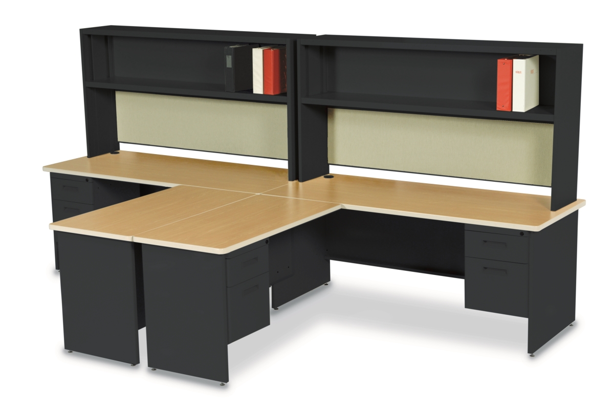 Prnt12bkokf1203 72 In. Double File Desk With Flipper Door Cabinet, Black & Oak - Haze