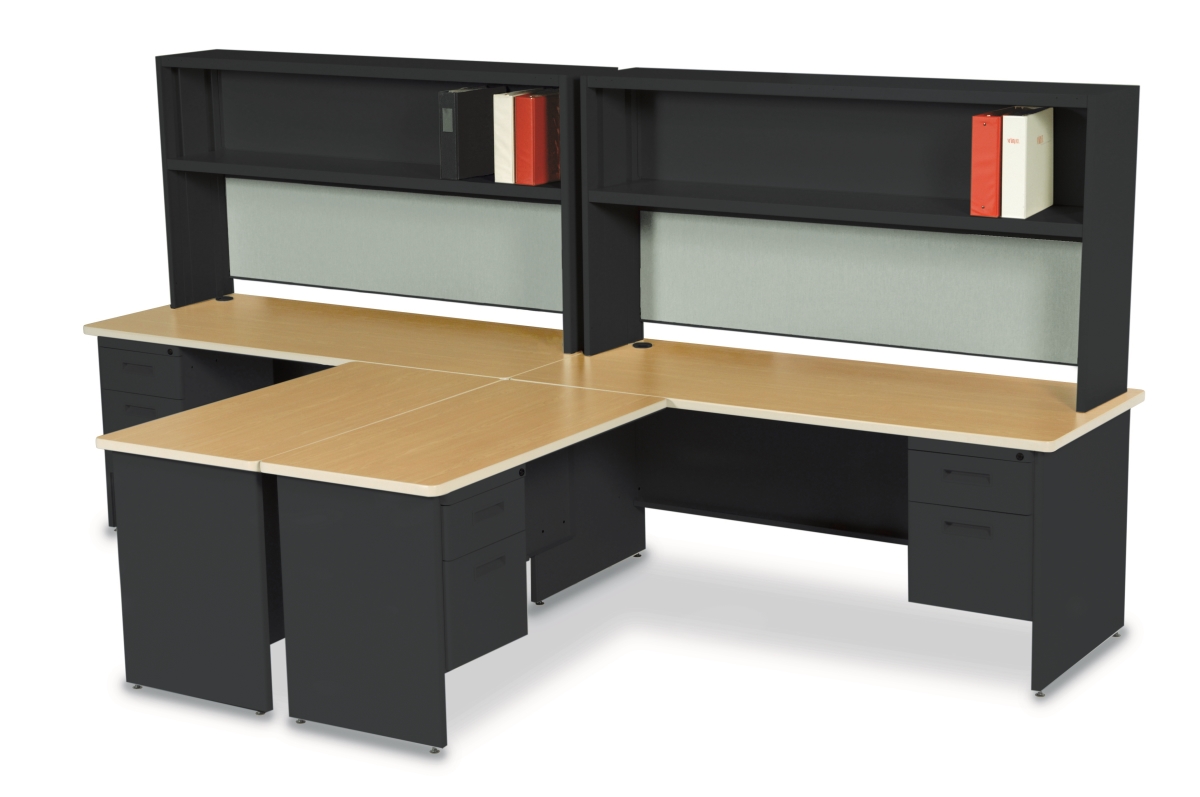 Prnt12bkmaf1214 72 In. Double File Desk With Flipper Door Cabinet, Black & Mahogany - Basin