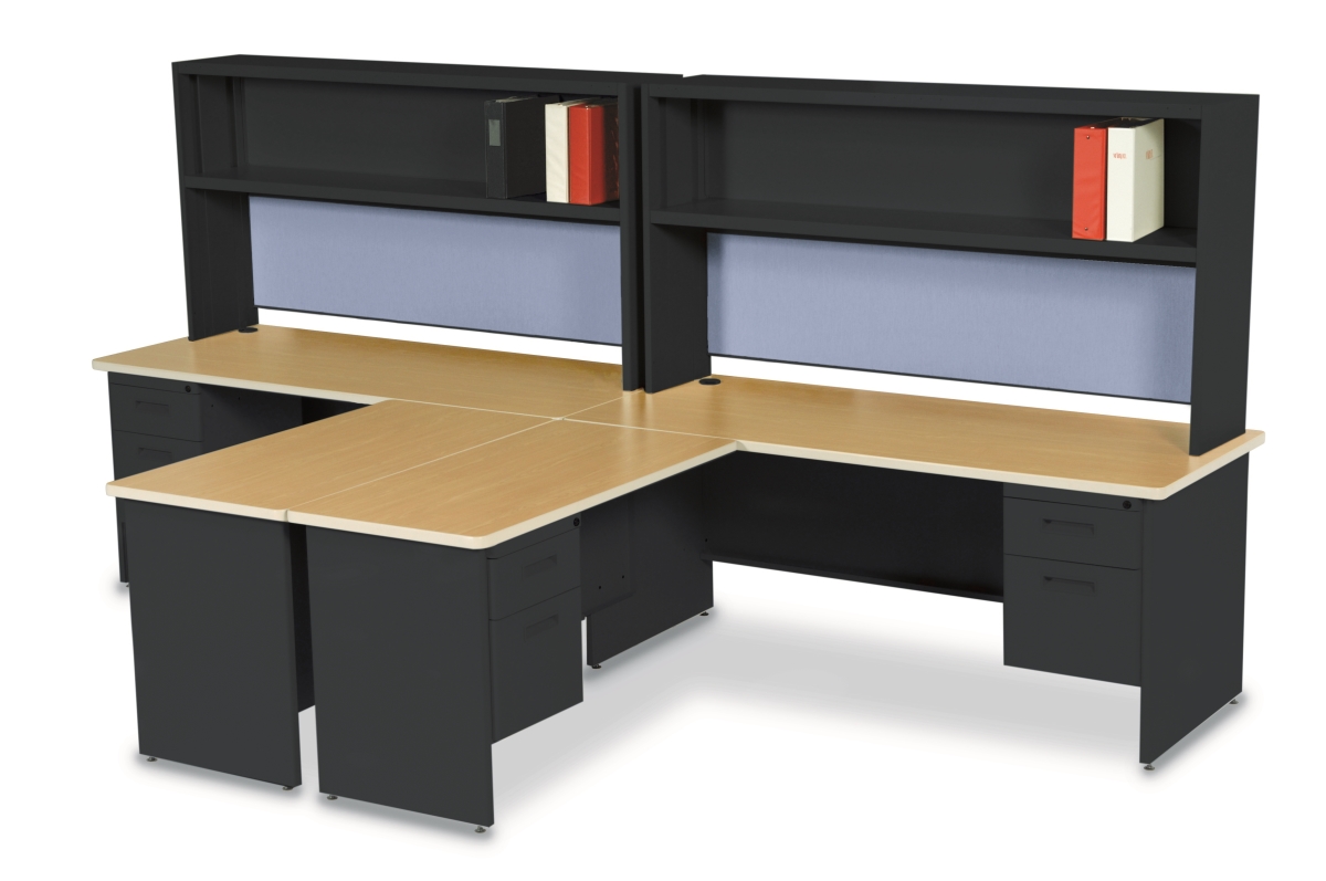 Prnt12bkokf1214 72 In. Double File Desk With Flipper Door Cabinet, Black & Oak - Basin