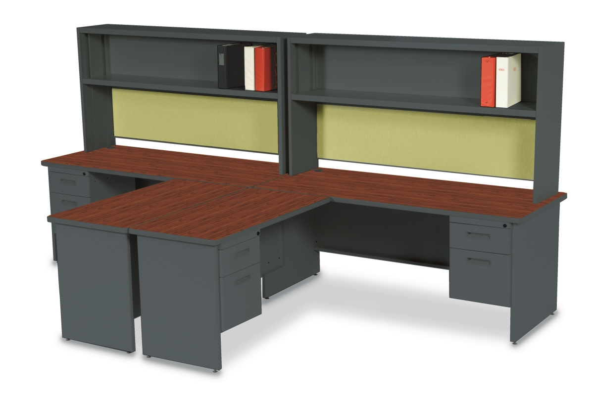 Prnt12dtmaf7106 72 In. Double File Desk With Flipper Door Cabinet, Dark Neutral & Palmetto
