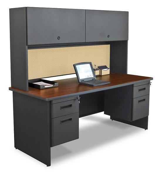 Prnt12dtmaf1201 72 In. Double File Desk With Flipper Door Cabinet, Dark Neutral & Windblown