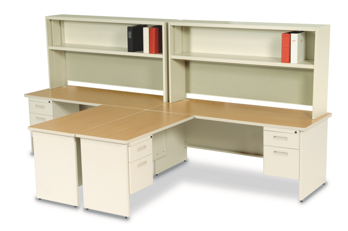 Prnt12utokf1201 72 In. Double File Desk With Flipper Door Cabinet, Putty & Oak & Windblown