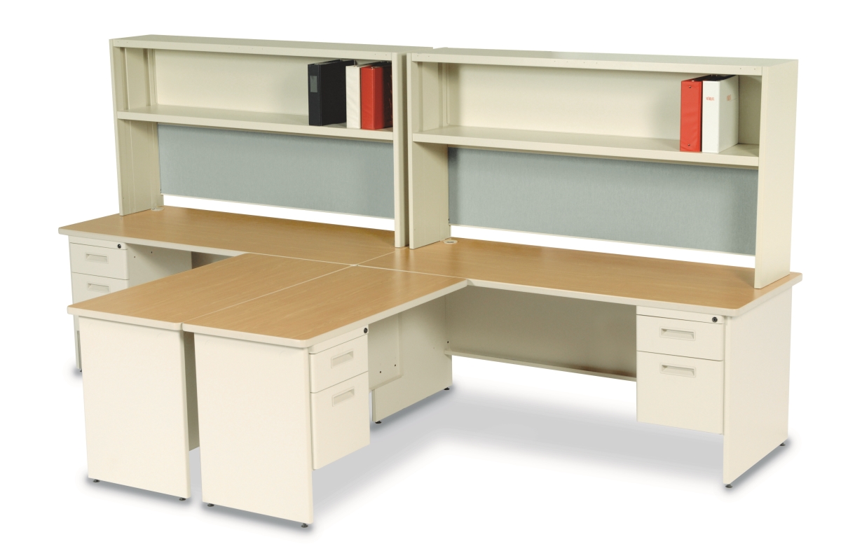 Prnt12utokf1203 72 In. Double File Desk With Flipper Door Cabinet, Putty & Oak & Haze