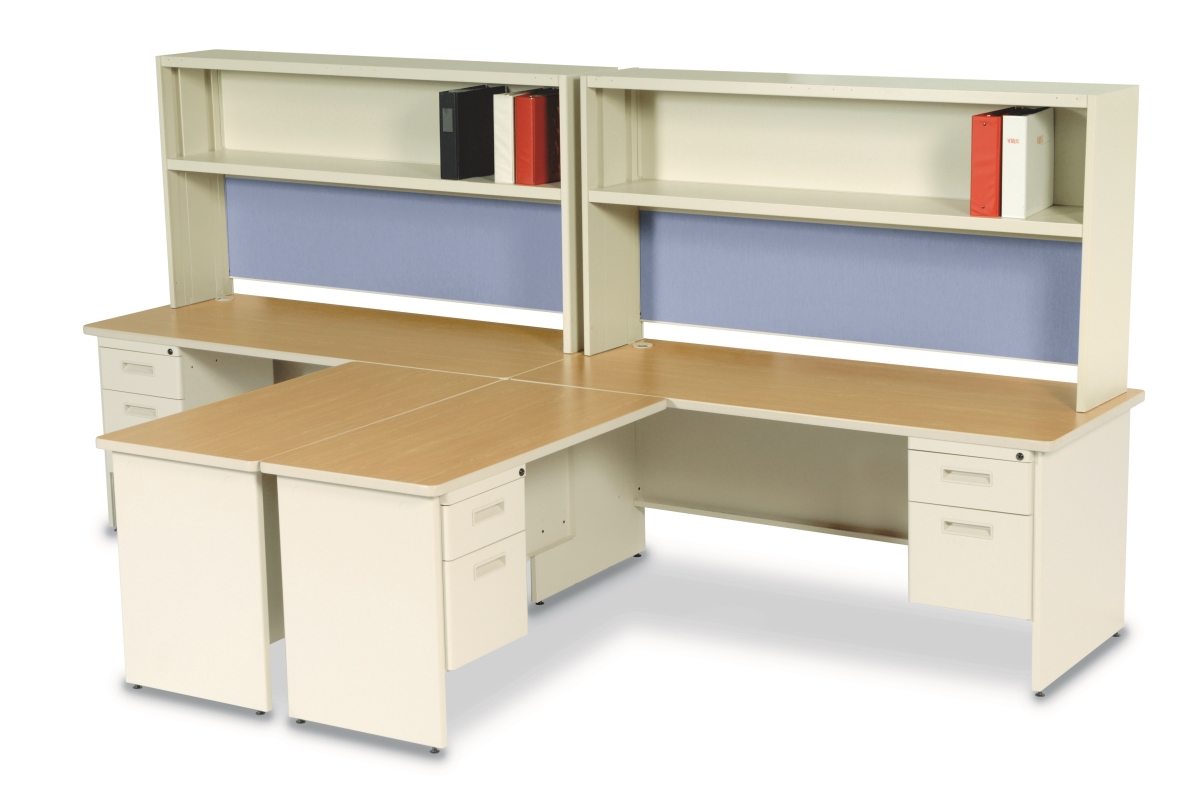 Prnt12utokf1214 72 In. Double File Desk With Flipper Door Cabinet, Putty & Oak & Basin