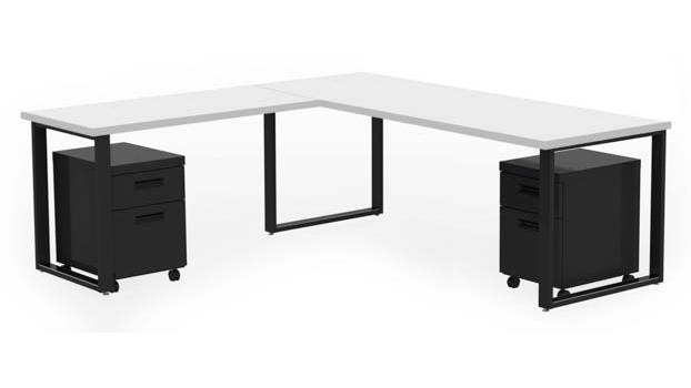 Arty0010dwbk 72 X 30 In. Desk With 48 X 24 In. Return & 2 Mobile Pedestals, Designer White Laminate & Black Finish
