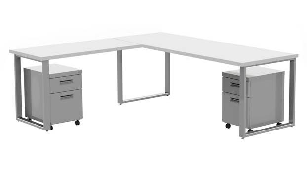 Arty0010dwtt 72 X 30 In. Desk With 48 X 24 In. Return & 2 Mobile Pedestals, Designer White Laminate & Silver Finish