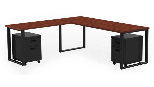 Arty0010wybk 72 X 30 In. Desk With 48 X 24 In. Return & 2 Mobile Pedestals, Windsor Mahogany Laminate & Black Finish