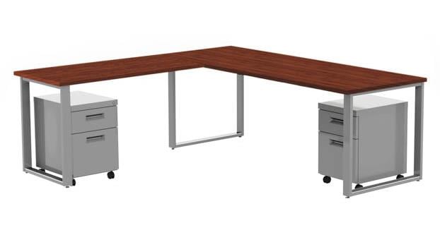 Arty0010wytt 72 X 30 In. Desk With 48 X 24 In. Return & 2 Mobile Pedestals, Windsor Mahogany Laminate & Silver Finish