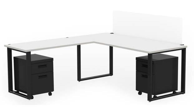 Arty0011dwbk 72 X 30 In. Desk With 48 X 24 In. Return, Privacy Screen & 2 Mobile Pedestals - Designer White Laminate & Black Finish