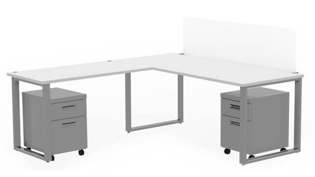 Arty0011dwtt 72 X 30 In. Desk With 48 X 24 In. Return, Privacy Screen & 2 Mobile Pedestals - Designer White Laminate & Silver Finish