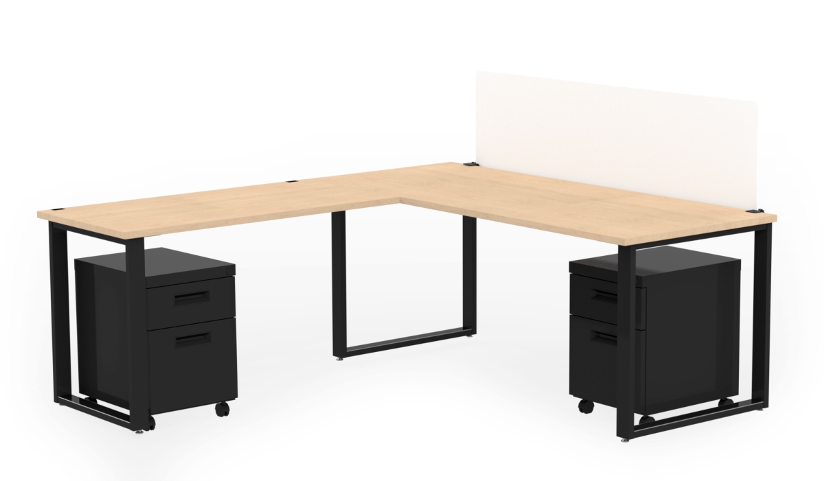 Arty0011kmbk 72 X 30 In. Desk With 48 X 24 In. Return, Privacy Screen & 2 Mobile Pedestals - Kensington Maple Laminate & Black Finish