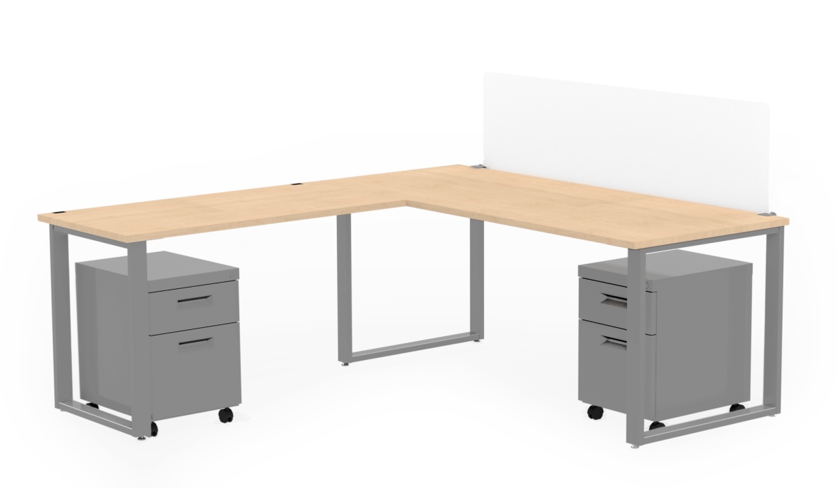 Arty0011kmtt 72 X 30 In. Desk With 48 X 24 In. Return, Privacy Screen & 2 Mobile Pedestals - Kensington Maple Laminate & Silver Finish