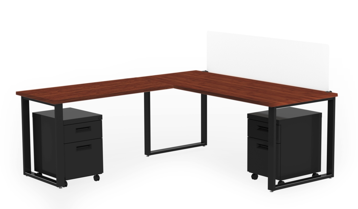 Arty0011wybk 72 X 30 In. Desk With 48 X 24 In. Return, Privacy Screen & 2 Mobile Pedestals - Windsor Mahogany Laminate & Black Finish