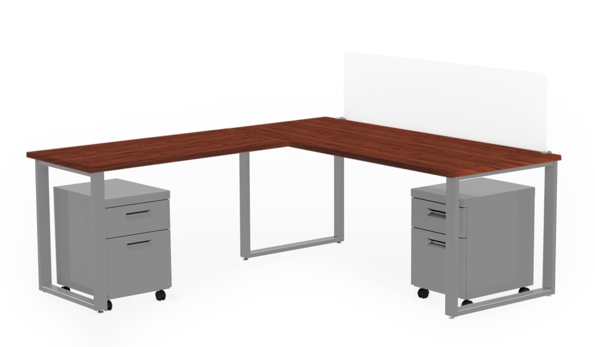 Arty0011wytt 72 X 30 In. Desk With 48 X 24 In. Return, Privacy Screen & 2 Mobile Pedestals - Windsor Mahogany Laminate & Silver Finish