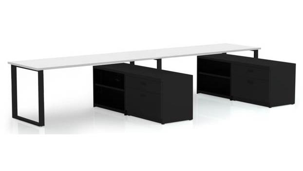 Arty0014dwbk Benching For Two 72 X 30 In. Desks With Bookcase & Lateral Pedestal, Designer White Laminate & Black Finish