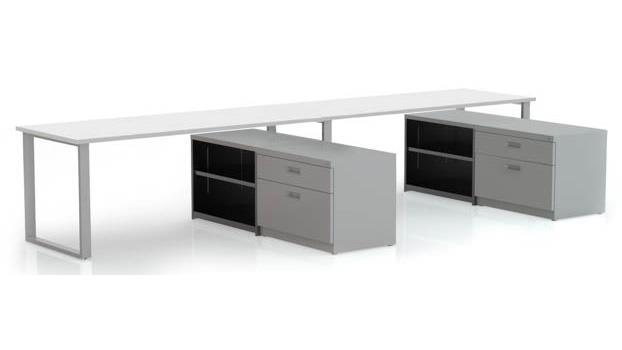Arty0014dwtt Benching For Two 72 X 30 In. Desks With Bookcase & Lateral Pedestal, Designer White Laminate & Silver Finish