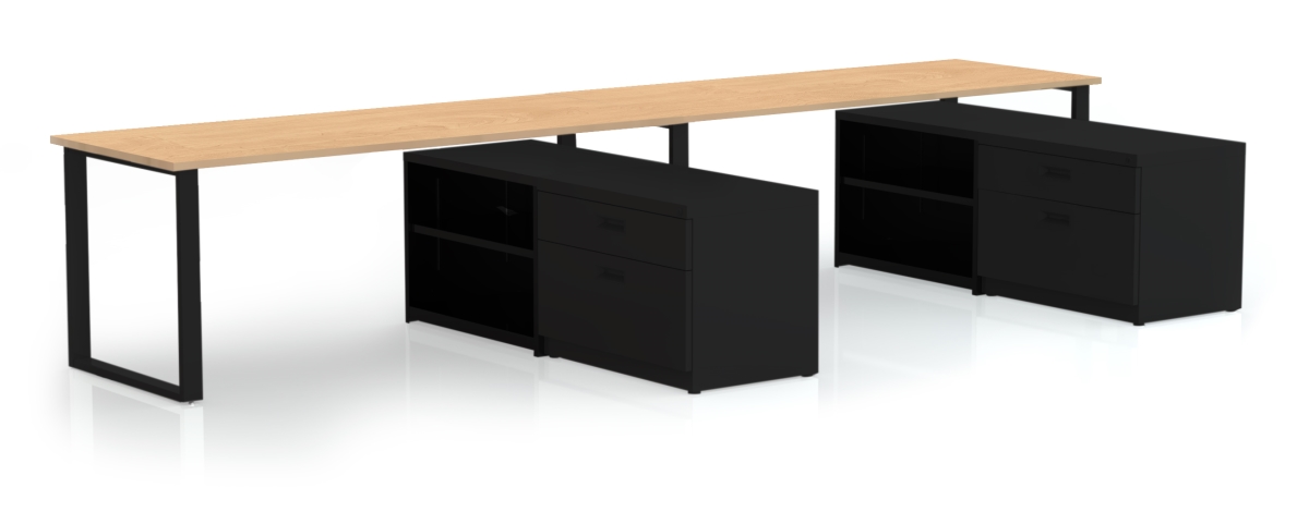 Arty0014kmbk Benching For Two 72 X 30 In. Desks With Bookcase & Lateral Pedestal, Kensington Maple Laminate & Black Finish