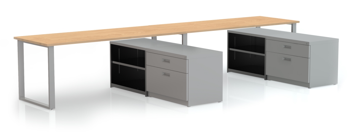 Arty0014kmtt Benching For Two 72 X 30 In. Desks With Bookcase & Lateral Pedestal, Kensington Maple Laminate & Silver Finish