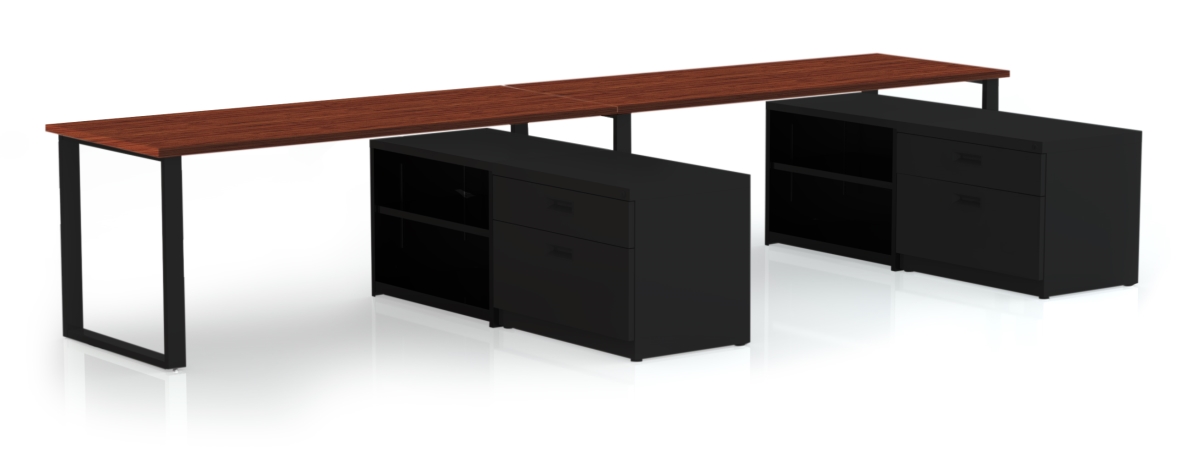 Arty0014wybk Benching For Two 72 X 30 In. Desks With Bookcase & Lateral Pedestal, Windsor Mahogany Laminate & Black Finish