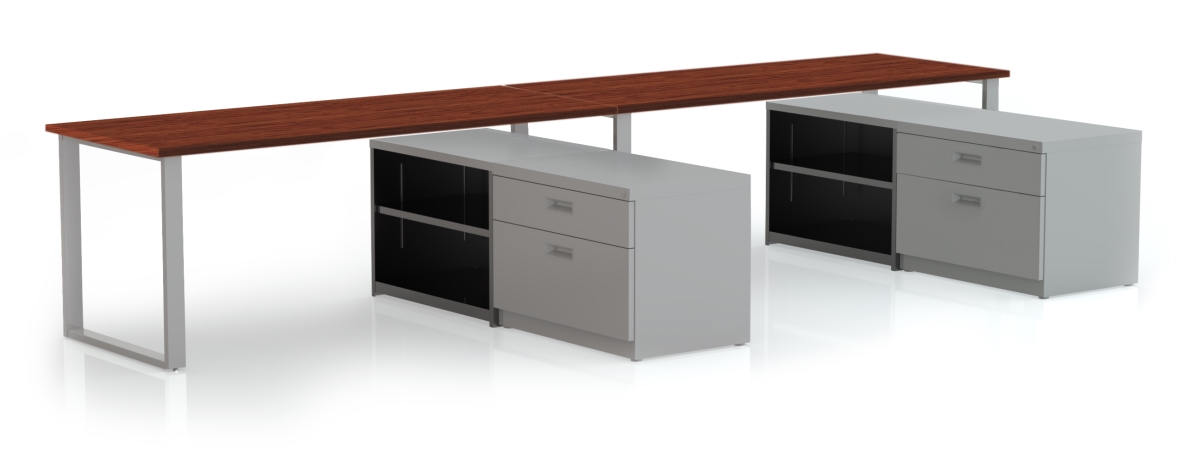 Arty0014wytt Benching For Two 72 X 30 In. Desks With Bookcase & Lateral Pedestal, Windsor Mahogany Laminate & Silver Finish