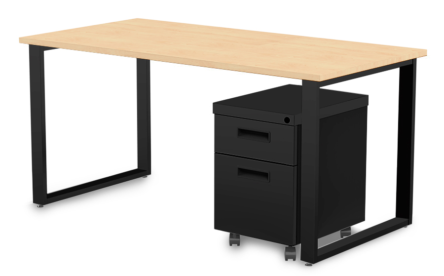 Arty001kmbk 60 In. Wide Desk & Mobile Pedestal, Kensington Maple Laminate & Black Finish