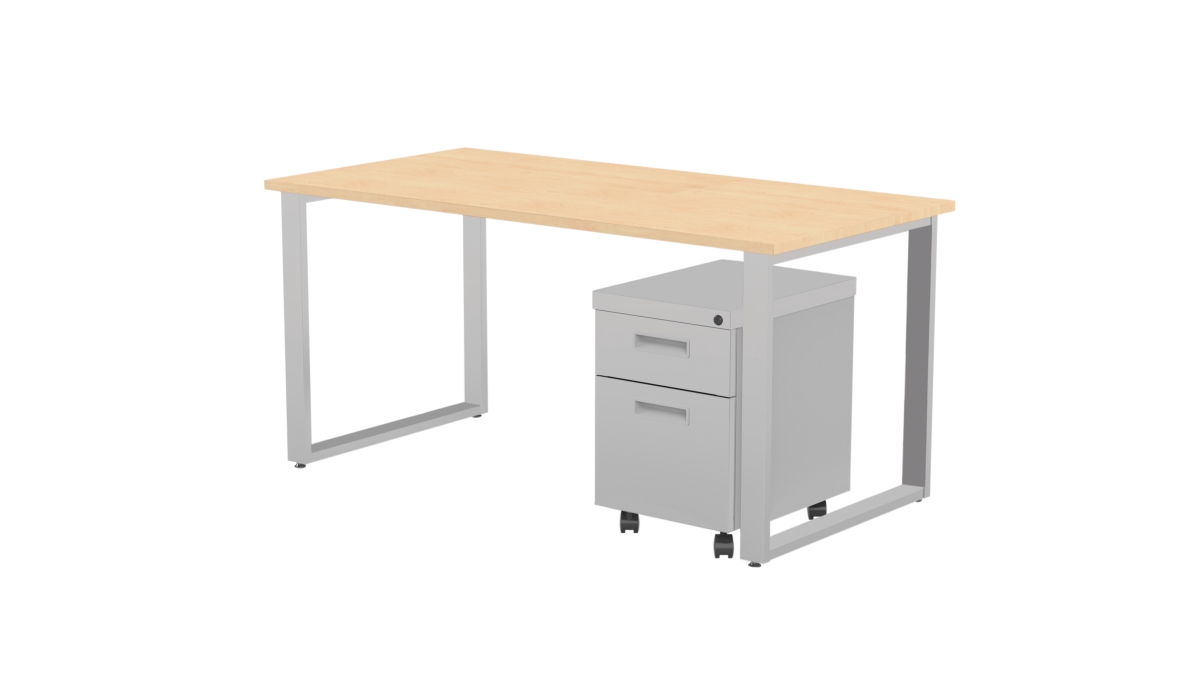 Arty001kmtt 60 In. Wide Desk & Mobile Pedestal, Kensington Maple Laminate & Silver Finish