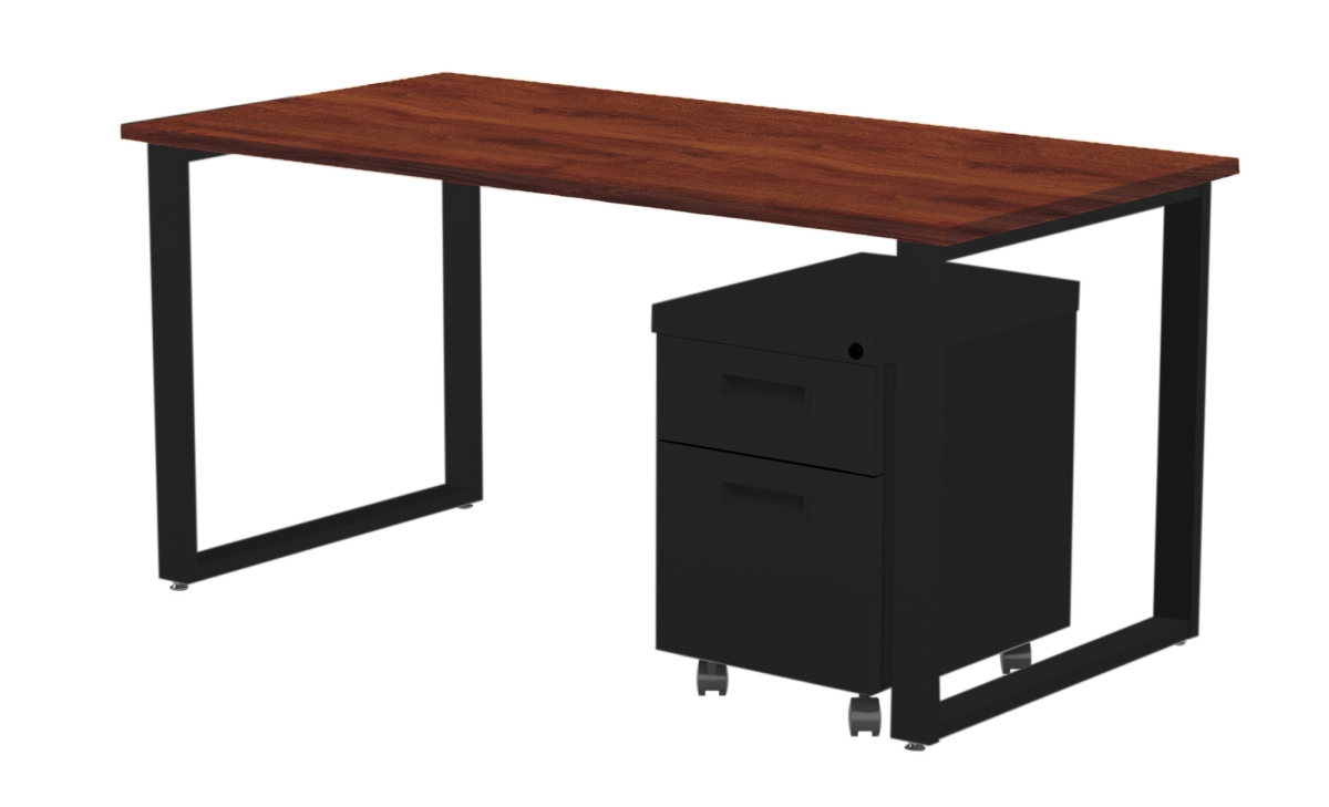 Arty001wybk 60 In. Wide Desk & Mobile Pedestal, Windsor Mahogany Laminate & Black Finish