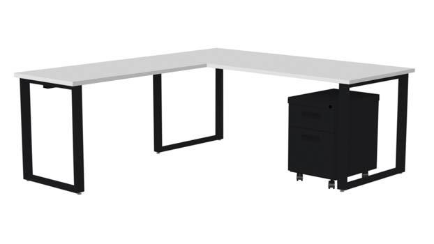 Arty002dwbk 72 In. Wide Desk With 48 X 24 In. Return & Mobile Pedestal, Designer White Laminate & Black Finish