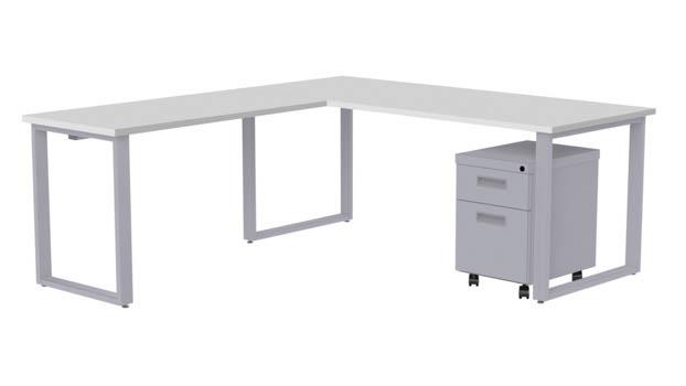 Arty002dwtt 72 In. Wide Desk With 48 X 24 In. Return & Mobile Pedestal, Designer White Laminate & Silver Finish