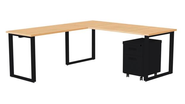 Arty002kmbk 72 In. Wide Desk With 48 X 24 In. Return & Mobile Pedestal, Kensington Maple Laminate & Black Finish