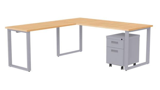 Arty002kmtt 72 In. Wide Desk With 48 X 24 In. Return & Mobile Pedestal, Kensington Maple Laminate & Silver Finish