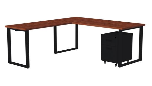 Arty002wybk 72 In. Wide Desk With 48 X 24 In. Return & Mobile Pedestal, Windsor Mahogany Laminate & Black Finish