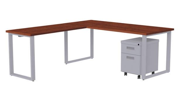 Arty002wytt 72 In. Wide Desk With 48 X 24 In. Return & Mobile Pedestal, Windsor Mahogany Laminate & Silver Finish