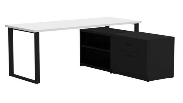 Arty003dwbk 72 X 30 In. Desk With Bookcase & Lateral Pedestal, Designer White Laminate & Black Finish