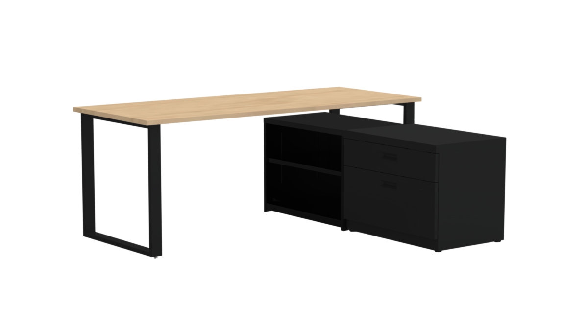 Arty003kmbk 72 X 30 In. Desk With Bookcase & Lateral Pedestal, Kensington Maple Laminate & Black Finish