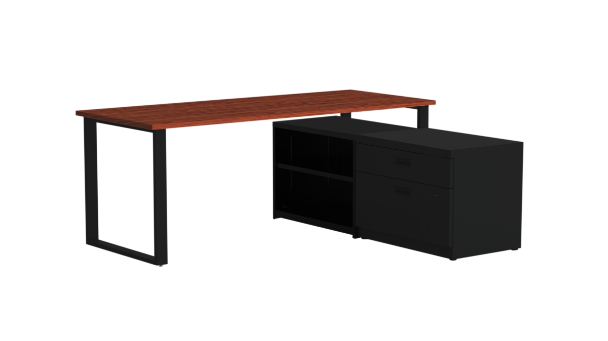 Arty003wybk 72 X 30 In. Desk With Bookcase & Lateral Pedestal, Windsor Mahogany Laminate & Black Finish