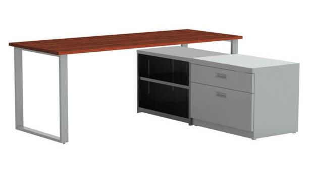 Arty003wytt 72 X 30 In. Desk With Bookcase & Lateral Pedestal, Windsor Mahogany Laminate & Silver Finish