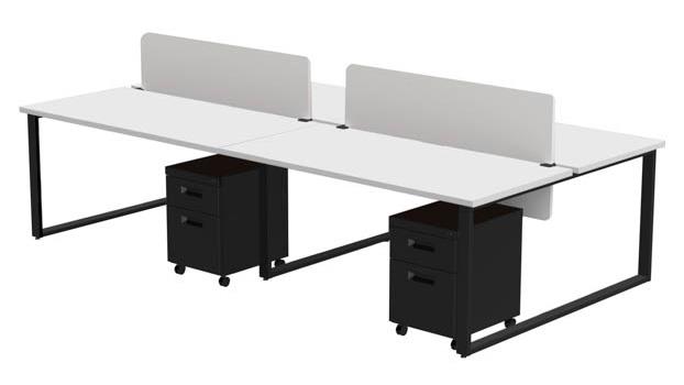 Arty004dwbk Benching For Four 60 X 30 In. Desks With 4 Mobile Pedestals & 2 Acrylic Privacy Screens, Designer White Laminate & Black Finish