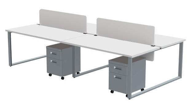Arty004dwtt Benching For Four 60 X 30 In. Desks With 4 Mobile Pedestals & 2 Acrylic Privacy Screens, Designer White Laminate & Silver Finish