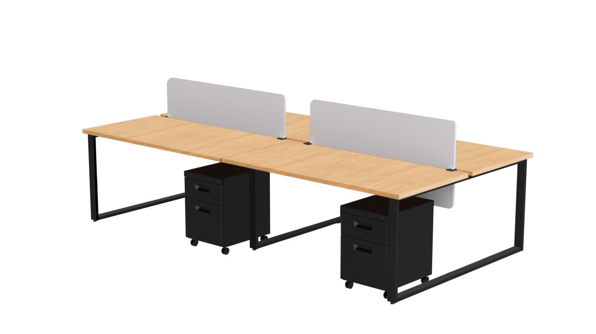 Arty004kmbk Benching For Four 60 X 30 In. Desks With 4 Mobile Pedestals & 2 Acrylic Privacy Screens, Kensington Maple Laminate & Black Finish