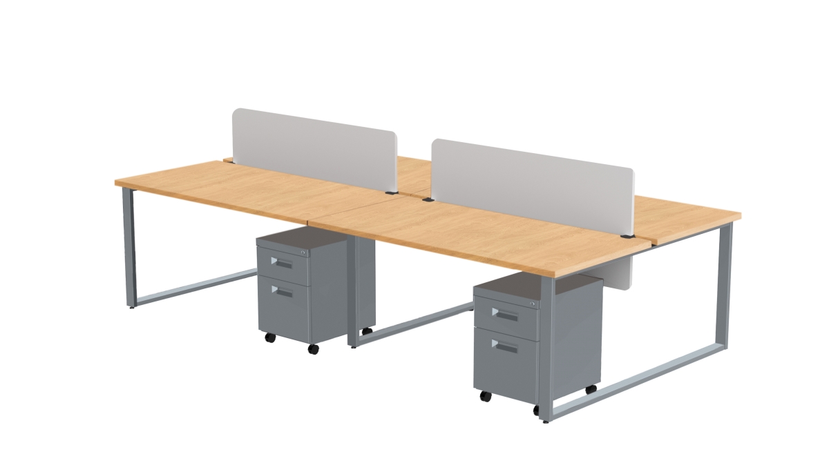 Arty004kmtt Benching For Four 60 X 30 In. Desks With 4 Mobile Pedestals & 2 Acrylic Privacy Screens, Kensington Maple Laminate & Silver Finish