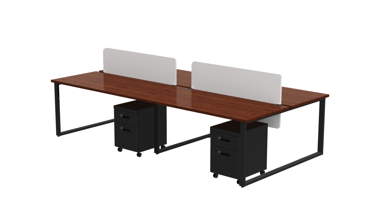 Arty004wybk Benching For Four 60 X 30 In. Desks With 4 Mobile Pedestals & 2 Acrylic Privacy Screens, Windsor Mahogany Laminate & Black Finish
