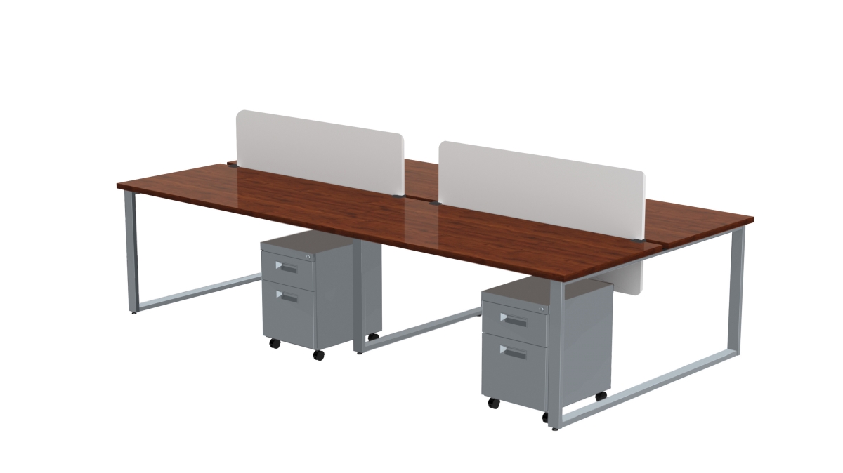 Arty004wytt Benching For Four 60 X 30 In. Desks With 4 Mobile Pedestals & 2 Acrylic Privacy Screens, Windsor Mahogany Laminate & Silver Finish
